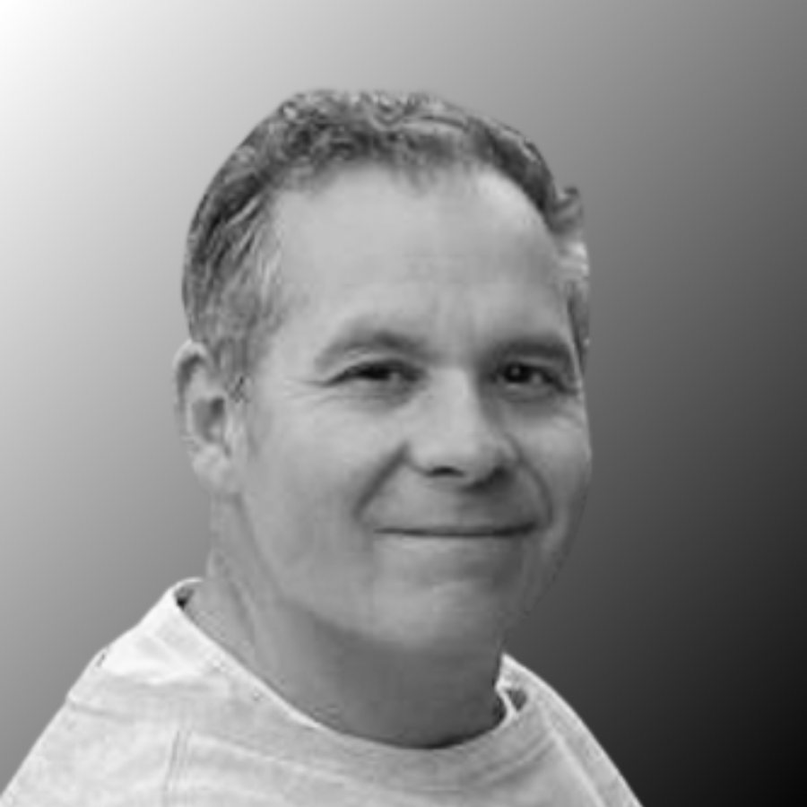 Zol, smiling — black and white portrait